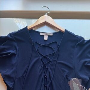 Navy Lace-Up Jersey Dress